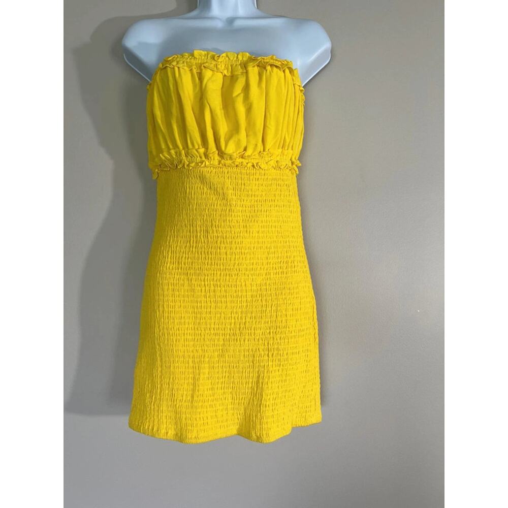 Lovers + Friends Yellow Smocked Strapless Mini Dress Size Medium